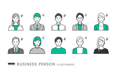 ビジネスシーンに使いやすいシンプルな人物表情セット(悩み系)