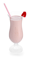 Tasty raspberry milkshake in glass isolated on white