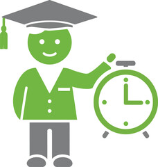 Graduate student holding clock timer symbolizing time management and education success vector illustration 