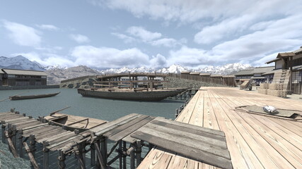 Obraz premium 船着き場 3DCGレンダリング