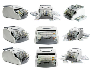 Money counter machine with dollar bills isolated on white, set © New Africa