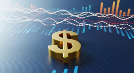 Financial Growth and Investment A Conceptual Image of a Dollar Sign with Stock Market Charts Representing Economic Prosperity and Wealth Accumulation in Global Markets