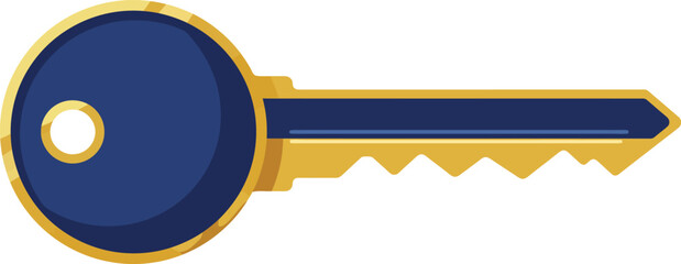 Golden and dark blue key icon for security access and door unlocking vector illustration 