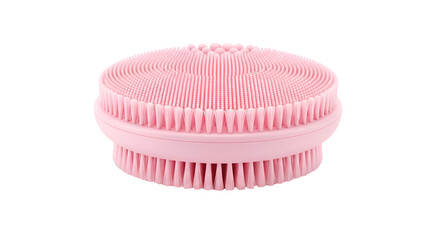 Pink Exfoliating Brush Shows its Bristles and Circular Design on Transparent Background