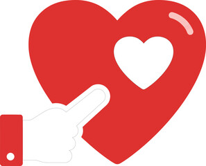 Red heart with hand pointing to small heart symbol vector illustration for love and care concepts 