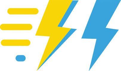 Lightning bolt icons with yellow and blue colors symbolizing energy and power in simple vector style 