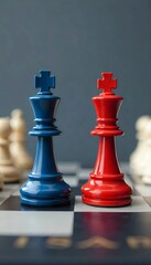 Generative AI Chess Kings face off in vibrant hues on classic board emphasizing strategy
