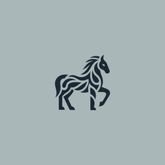 Abstract horse logo in modern and sleek minimalist line art style.