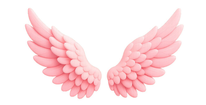 Angel pink cute wings with feathers png isolated on transparent background, cutout clipart.