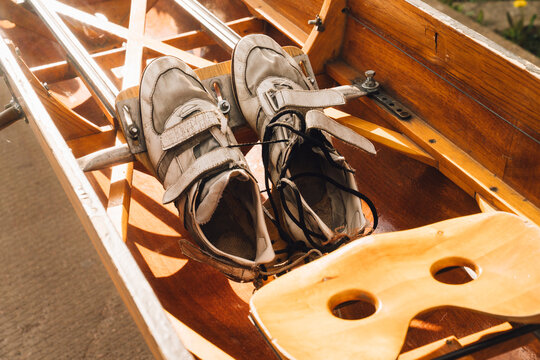 Rowing Shoes Attached Inside Wooden Rowboat