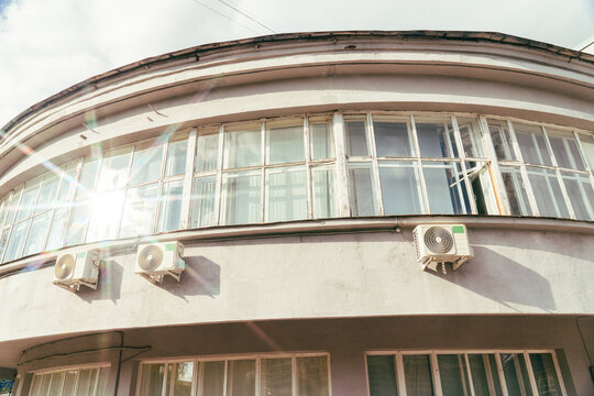 Building Exterior with Multiple Wall-Mounted Air Conditioning Units