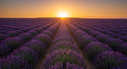 Obraz premium Lavender Field Sunrise Sunset Nature Beauty