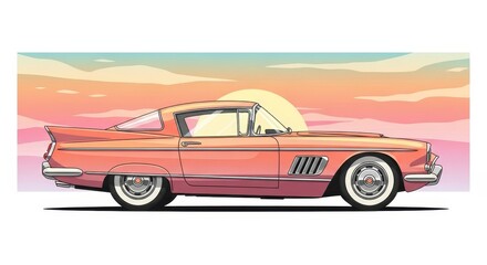 Fototapeta premium Pink classic convertible car illustration