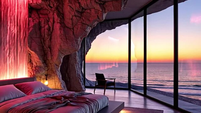 Elegant interior inspired by precious gemstones. Rich sapphire blue, emerald green, and opal iridescent tones create a luxurious, feminine and modern atmosphere.