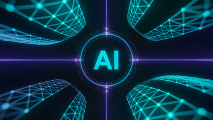 Digital sphere and artificial intelligence represented by glowing geometrical structures