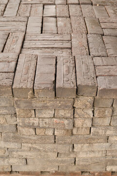 Stacked Vintage Bricks with Textured Patterns