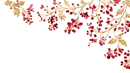 Delicate hand-drawn style border with cranberry vines transparent background