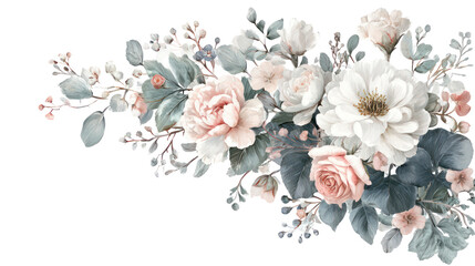 Elegant floral accent corner with faded pastel flowers transparent background
