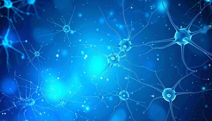 Illustration of Neurons in the Human Brain with Blue Background

