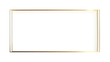 Elegant rectangular gold border frame with thin lines and accents transparent background