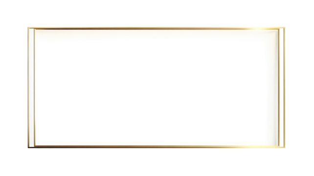 Elegant rectangular gold border frame with thin lines and accents transparent background