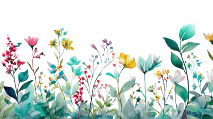 Garden flower watercolor collection with mixed florals transparent background