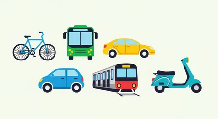 Obraz premium Flat icons of bicycle, car, bus, scooter