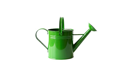 A single green watering can with a handle and spout isolated on a plain black studio background view