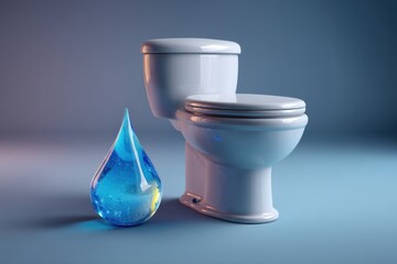 Creative 3D cartoon toilet and water drop icon composition on a gradient background for stylish design projects