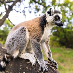 Fototapeta premium Lemur on a log in a forest