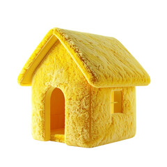 Single yellow house model isolated against black background