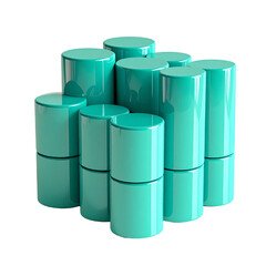 Teal cylindrical shapes in abstract composition