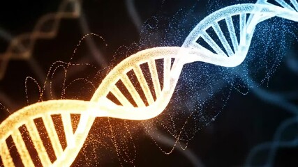 Abstract dna double helix structure with glowing particles representing scientific research and medical advancement - Powered by Adobe