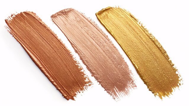 Three makeup swatches of bronze copper rose gold and gold metallic cream isolated on white background - Powered by Adobe
