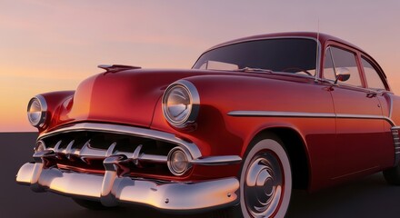 Red vintage classic car with chrome details