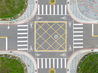 Aerial Urban Intersection Crosswalk Bicycle Lane Design
