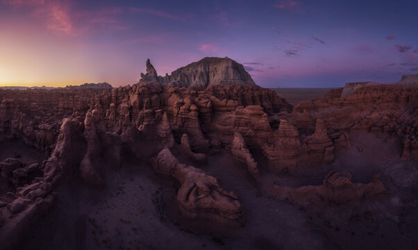 Twilight over Goblin Valley's Alien Landscape