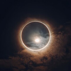 Obraz premium A luminous ring encircles the moon, highlighting ice crystals.