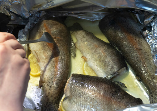 Freshly baked lemon fish.