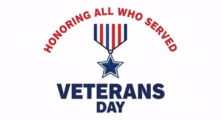 Veterans day honoring all who served with military medal and star emblem isolated on white background