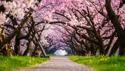 Cherry blossom tunnel pathway