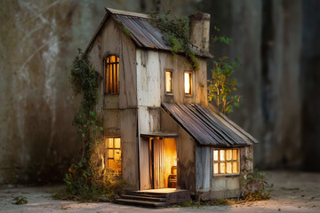 Handmade miniature house made of plywood