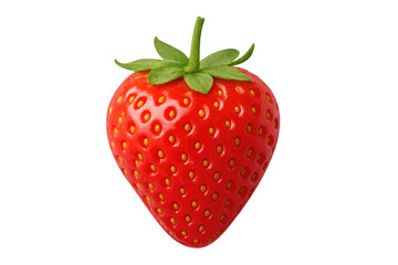Ripe red strawberry with green leaves on transparent background