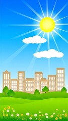 Sunny cityscape landscape