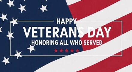 Happy veterans day text with american flag background, honoring all who served