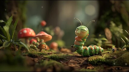 a caterpillar waving goodbye with a little arm then turning around and wiggling away 1 --aspect 91_51_4K_10s