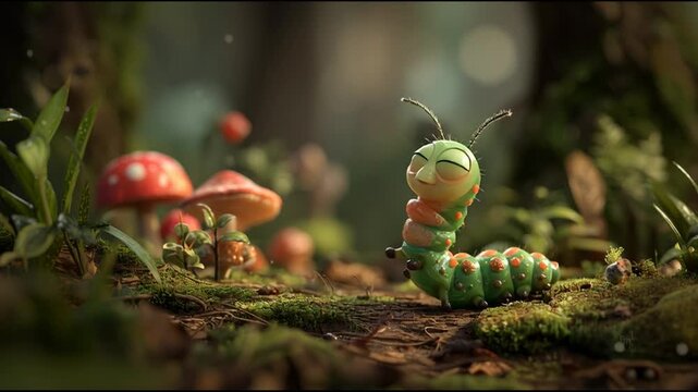 a caterpillar waving goodbye with a little arm then turning around and wiggling away 1 --aspect 91_51_4K_10s