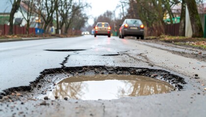 Urban road pothole damaged asphalt