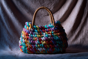 Multi-color plastic bag knitted handbag artist design