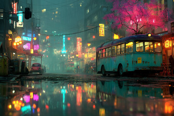 Fototapeta premium Night Market in the Rain 